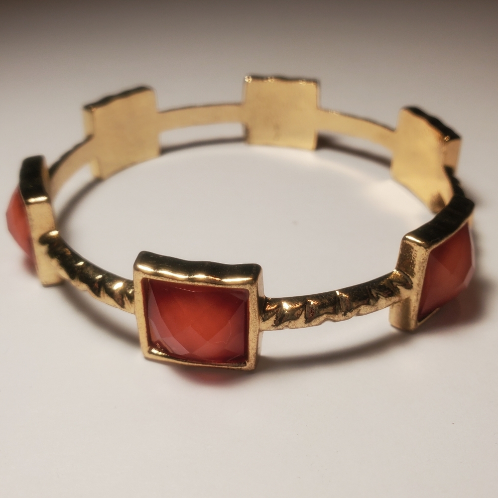 Gold Tone and Faux Coral Bangle Bracelet